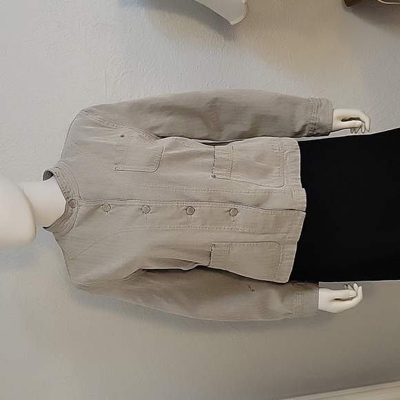 ISAAC MIZRAHI for Target Button Up Herringbone Gray Mandarin Collar Jack… - Picture 3 of 8